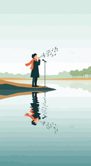 Obraz premium A Person Performing Music Outdoors Near a Body of Water