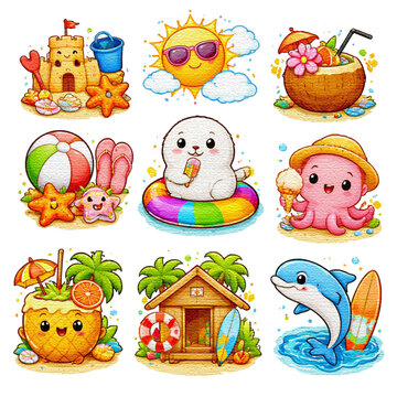 cute holiday beach vector icon 