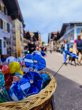 Mittenwald, Germany- June 4, 2025 : Souvenir shop in old town of Mittenwald.
