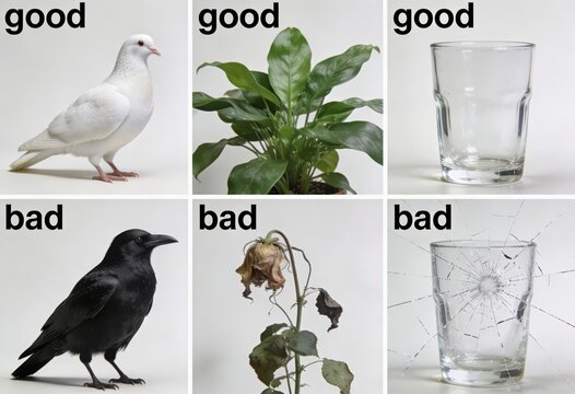 Dual Perspectives on Perception and Value featuring contrasting symbols of positivity and negativity in sharp focus illustrating the dichotomy of nature and materialism