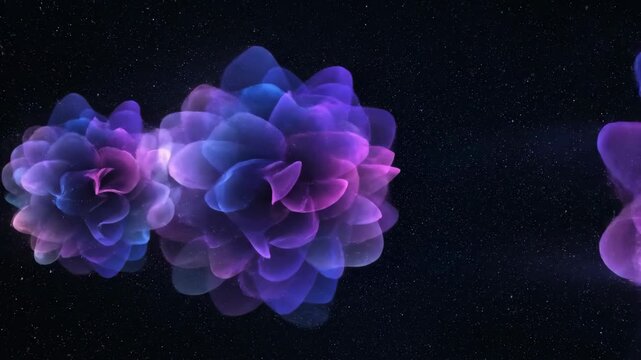 Microscopic view of vibrant glowing microorganisms in dark environment