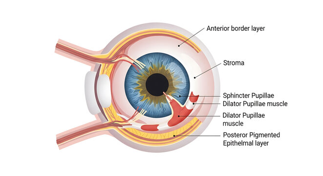 A detailed vector illustration of a human eye showing its internal anatomy