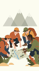 Naklejka premium Adventure Team Planning Expedition Route Outdoor Activity Teamwork