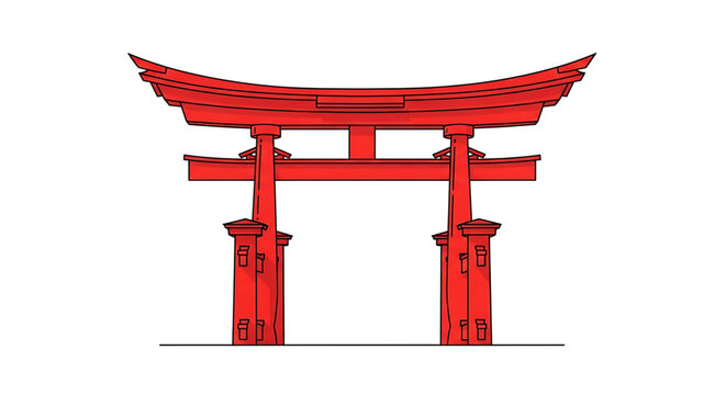 A vibrant red torii gate stands alone on a white background, symbolizing Japanese culture and tradition.
