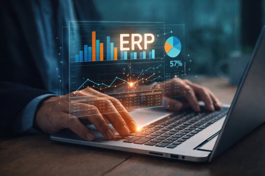 ERP System Dashboard with Data Analytics Financial Charts and Enterprise Resource Planning Interface