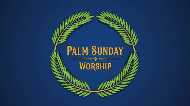 vector design with a badge motif, a palm wreath circle, and the words "Palm Sunday Worship"