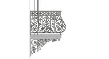 Obraz premium A detailed vector illustration of an ornate wrought iron balcony railing with floral patterns and scrollwork