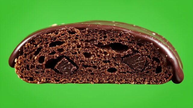 Detailed Chocolate Biscotti Cookie with Rich Dark Chocolate Glaze Isolated on Vibrant Green Screen Background for Commercial Food Advertising and Culinary Content