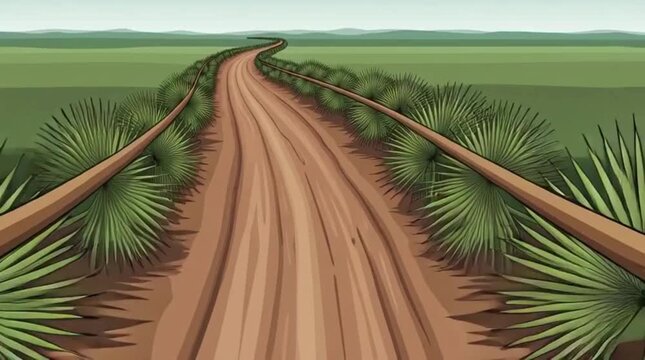 Vector illustration of road lined with palm branches, centered text &ldquo;Prepare the Way&rdquo;