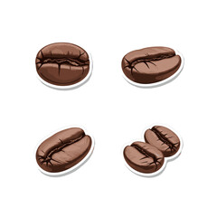 Fototapeta premium Four Realistic Coffee Beans Isolated on White Background.