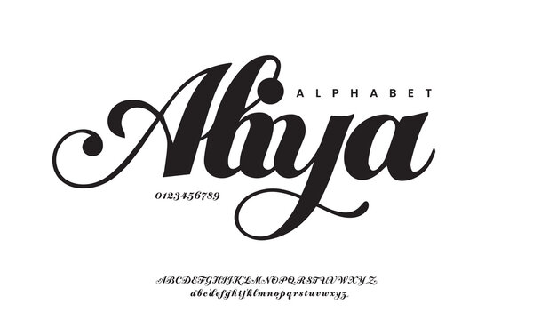 Aliya Modern Calligraphy Script Alphabet Vector Illustration With Bold Brush Stroke And Artistic Swash Character Design