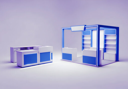 A 3d rendering of two blue and clear plastic display cases