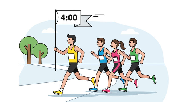 Athletes Competing In A Marathon Race With A Timer Flag