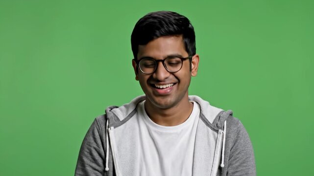 Young man experiencing sudden chest pain on vibrant green background