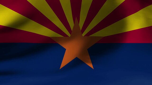 Close-up of Arizona State Flag Waving in Slow Motion with Copper Star