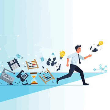 Businessman Evading Outdated Technology While Pursuing Innovation Ideas