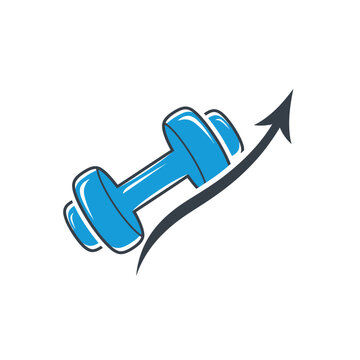 Dumbbell with upward arrow symbolizing fitness progress and growth.