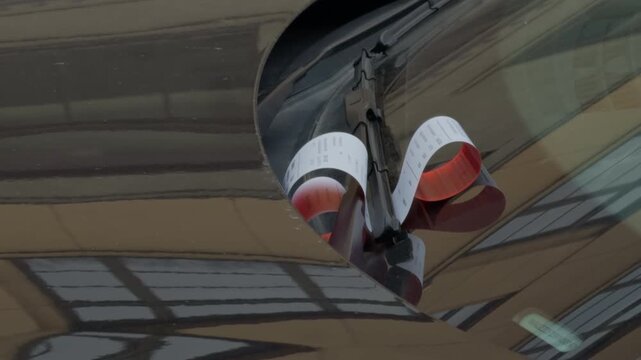 Car with a red traffic ticked fined for incorrect parking in Europe