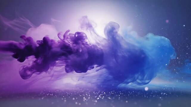 Abstract lavender and ice blue smoke clouds drifting in bright ethereal space