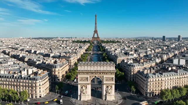 Champs-&Eacute;lys&eacute;es vista with Arc de Triomphe and Eiffel Tower