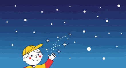 Fototapeta premium Child Reaching For Sparkling Stars In A Night Sky