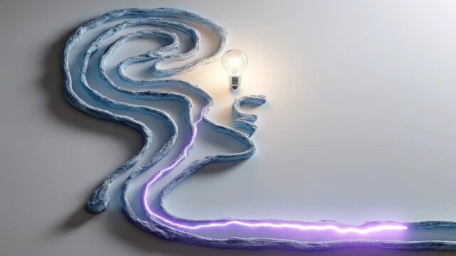 Textured pathway forming human head silhouette representing learning roadmap leading to insight and innovation.