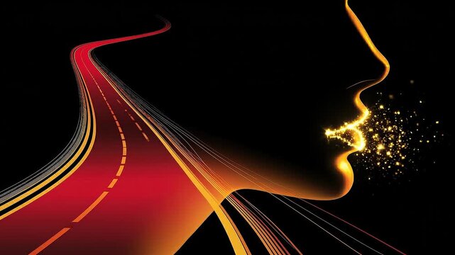 Crimson knowledge pathway flowing into illuminated human profile symbolizing continuous learning and intellectual growth.