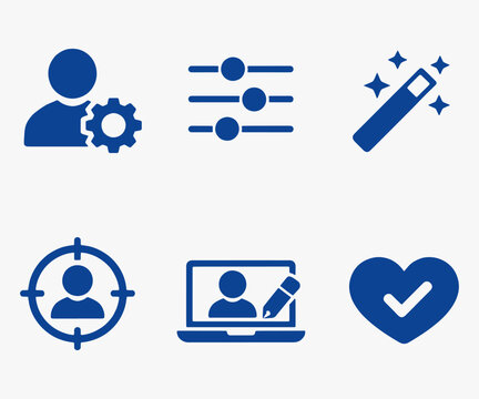 A set of Personalization icons focuses on simplicity, elegance, and ease of recognition. Vector Sign for Logos, Labels, and Icons.