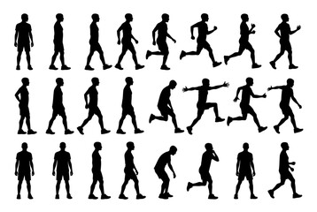 Fototapeta premium A diverse group of people walking and running in various poses and styles.