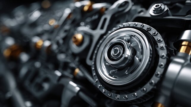 Detailed close-up of a complex and intricate internal combustion engine mechanism