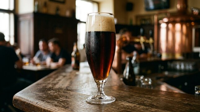 Close-up of a Czech dark lager tmav&eacute; in a clean classic Pilsner glass, no text, no logos, no faces, Czech dark lager concept for bar brand or beverage editorial, commercial use