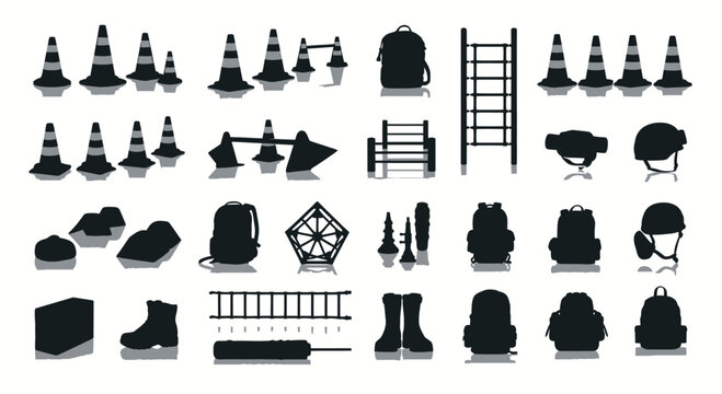 Military Tactical Training Equipment Silhouette Illustration Vector Set