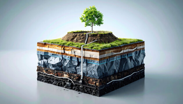 Carbon capture technology concept earth layer cross section with green tree growth and clean energy hope
