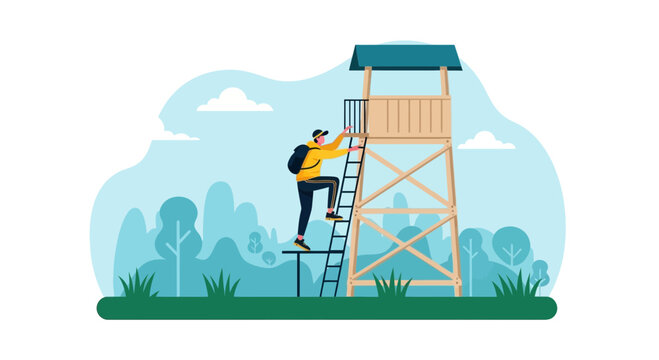 Climbing Observation Tower In Scenic Forest Landscape