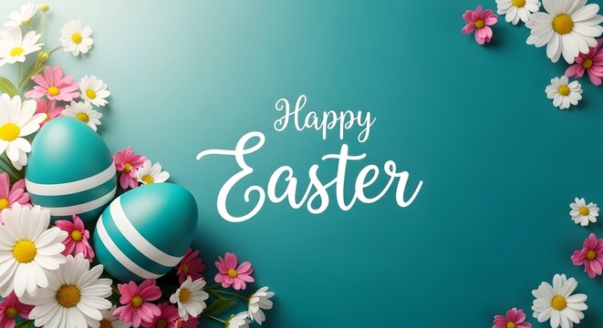 Happy easter wishes with colorful eggs and flowers