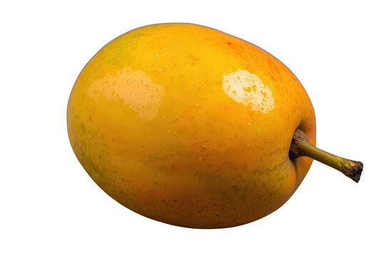 Ripe yellow jocote fruit with droplets on skin on transparent background, tropical harvest and healthy food