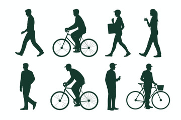 Obraz premium Silhouettes of people walking and cycling.