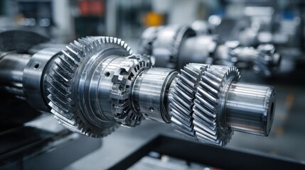 Fototapeta premium precision machining of gears and shafts for tractors on blurred background