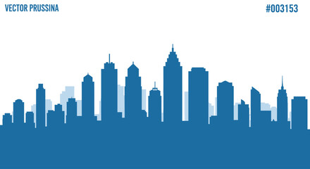 Fototapeta premium Blue cityscape silhouette with modern urban buildings
