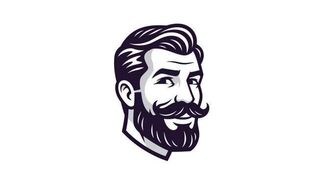 Bearded man with handlebar mustache head illustration