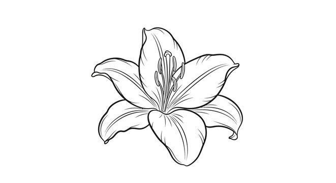Black outline drawing of a blooming lily flower