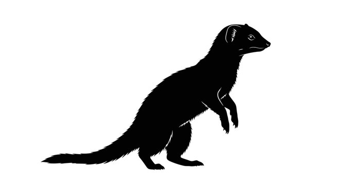 Black silhouette of a mongoose standing on hind legs on white background