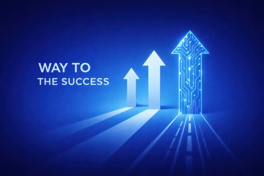Business Growth Success Concept with Upward Arrows and Digital Transformation Strategy Visualization