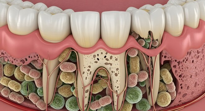 3D Illustration of Gum Disease and Oral Bacteria