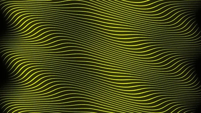 A mesmerizing video showcasing a vibrant yellow and black abstract pattern with wavy lines and dots in motion.