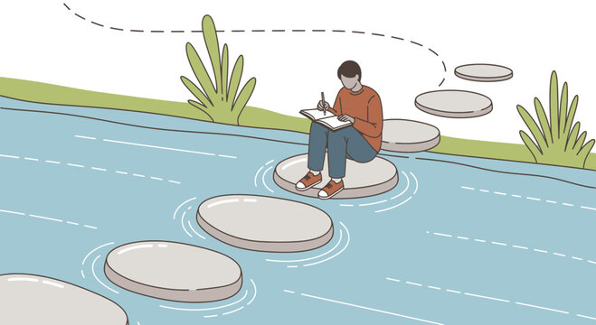 Creative Thought Process Serene Nature Journey Minimalist Illustration