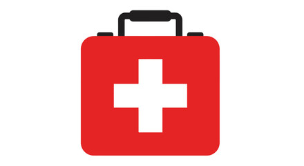Obraz premium Graphic illustration of a red first aid kit with a white cross on a white background