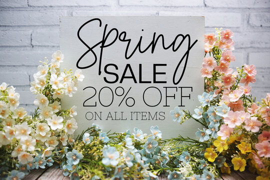 Spring Sale 20% off Promotion Offer Discount Retail Shopping Concept