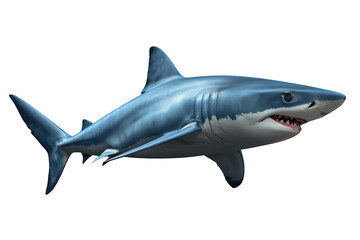 Fototapeta premium Great white shark swimming with open mouth and exposed teeth, dangerous marine predator, transparent background