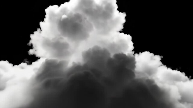 Dramatic cumulus cloud isolated on a solid black background